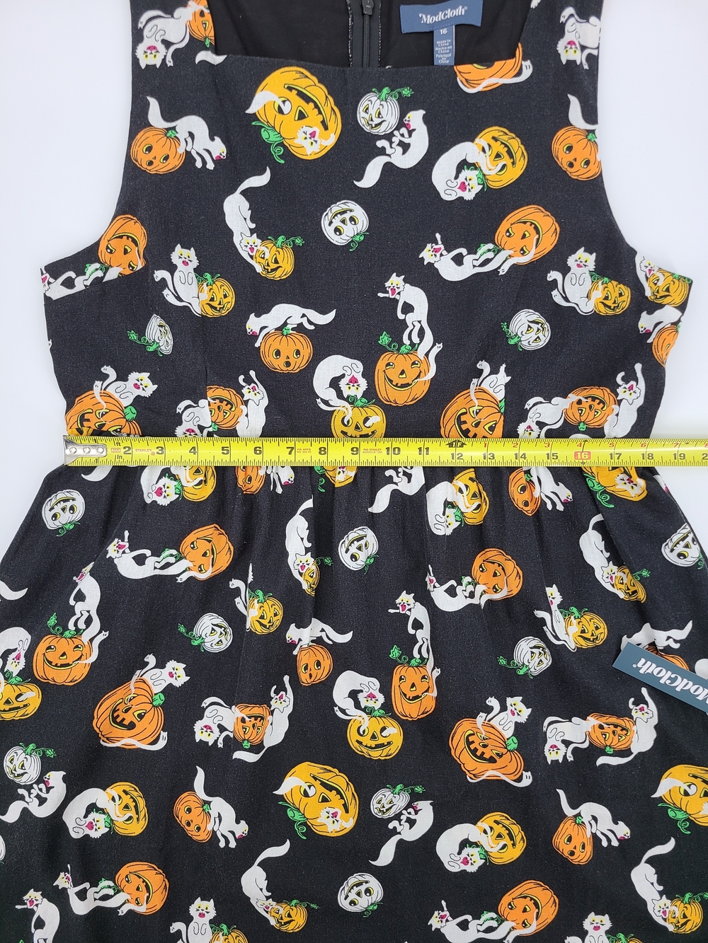Modcloth SummerWeen Linen Blend Cats And Pumkins Dress Size 16 - Picture 9 of 12